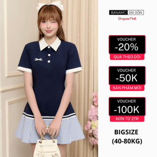  Đầm nữ BIGSIZE Banamo Sài Gòn váy dáng suông cổ sơ mi tay cộc phối đuôi váy kẻ sọc đứng form nữ tính 536 