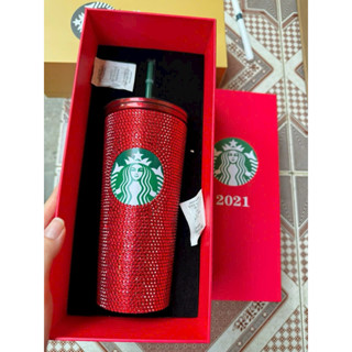 Ly giữ nhiệt Starbucks đính đá Rhinestone 500ml, Bình nước inox 340 nắp kín fullbox hãng kèm ống hút