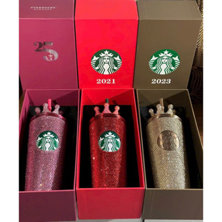 Ly giữ nhiệt Starbucks đính đá Rhinestone 500ml Bình nước inox 340 nắp kín fullbox hãng kèm ống hút 