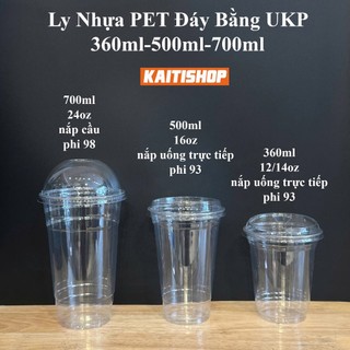  Combo 50 Ly Nhựa PET Đáy Bằng 360ml 500ml 700ml UKP Loại Dày Nắp Cầu Nắp Trực Tiếp 