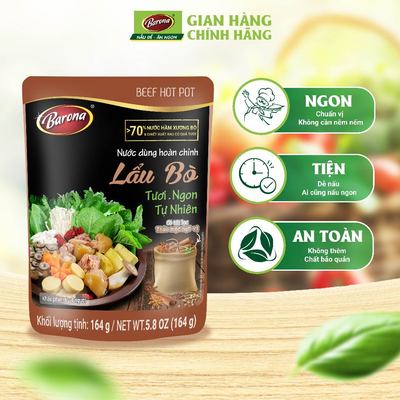 Nước Dùng Lẩu Bò Barona 164g tươi ngon chuẩn vị không cần nêm nếm