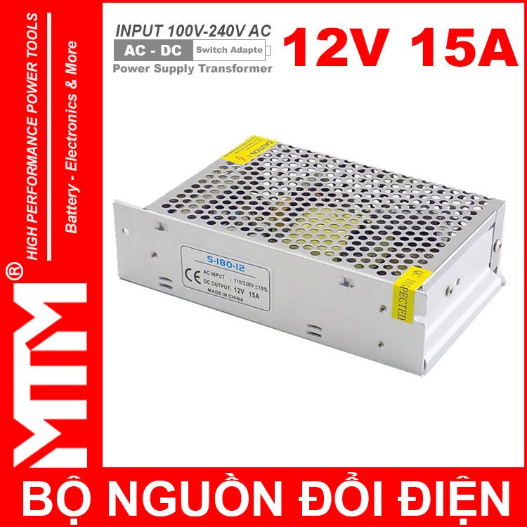 Bộ đổi điện biến thế 220V ra 12V DC 15A 180W - dùng cho đèn LED Camera Motor Quạt Thiết Bị Điện Tử