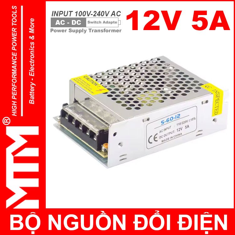 Bộ nguồn đổi điện biến thế 220V ra 12V DC 5A 60W - cho đèn LED Camera Motor Quạt Thiết Bị Điện Tử