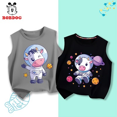 BST áo ba lỗ bé trai BOBDOG, áo sát nách chất cotton co giãn thoáng khí in hình bò sữa cute cho bé