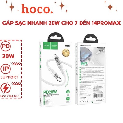 Dây Cáp Sạc Nhanh PD 20W Chính Hãng HOCO Cho IP 7-8-X-11-12-13-14-Đầu Trong Suốt Siêu Đẹp-Dây Dù Bền