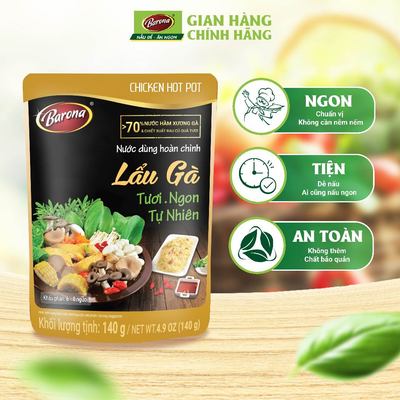 Nước Dùng Lẩu Gà Barona 140g tươi ngon chuẩn vị không cần nêm nếm