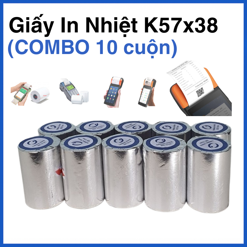 [COMBO 10 CUỘN] Giấy In Nhiệt K57x38mm – Dùng Cho Máy POS Cầm Tay K58 | In Bill, Phiếu Tính Tiền