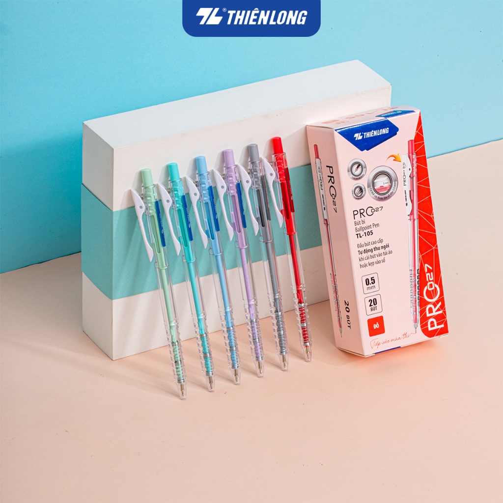 Combo 5/10/20 Bút bi Thiên Long Pro 027 TL-105 - Bút bi 3 màu mực, thân bút pastel thời trang