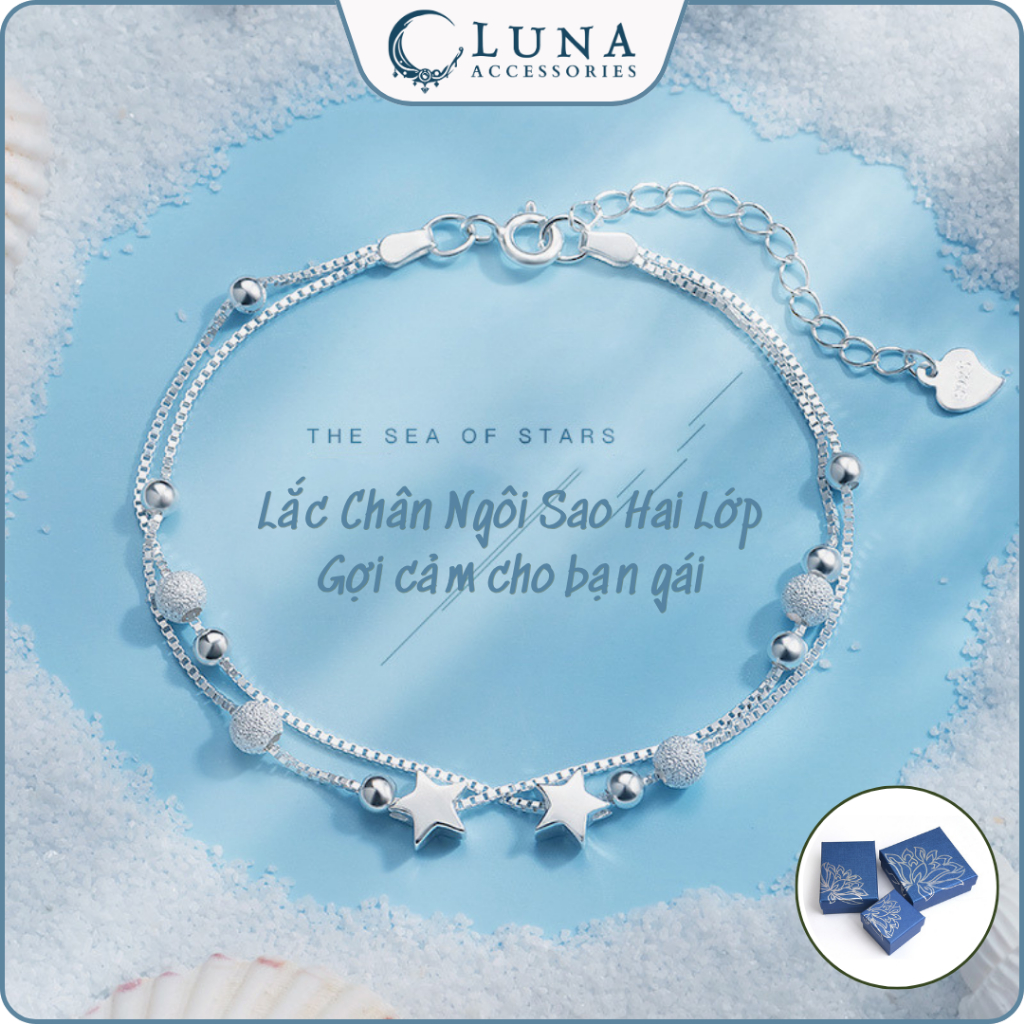 🌸 [Tặng nước rửa bạc + hộp] Lắc Chân Ngôi Sao Hai Lớp – Đơn Giản Cao Cấp, Gợi Cảm cho Bạn Gái