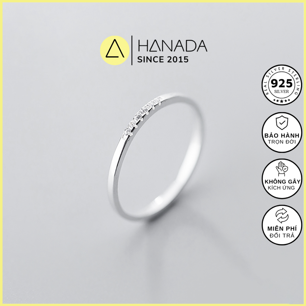 [BẠC 925-BH TRỌN ĐỜI] Nhẫn Bạc 925 HANADA Nhẫn Trơn Mảnh 6 Viên Đá, Nhẫn Đơn Giản Đeo Hàng Ngày 0077 M1