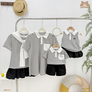 Set gia đình COCANDY -Áo cộc kẻ ĐEN TRẮNG thủy thủ NỮ và Áo cộc NAM kẻ ĐEN cổ bẻ A9161, A9131