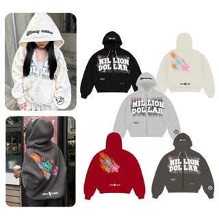 Áo Khoác Nỉ Hoodie Zip Nữ Nỉ Bông Boxy In Nổi Style Million Dollar | Jacket FAFIC Studio Xin