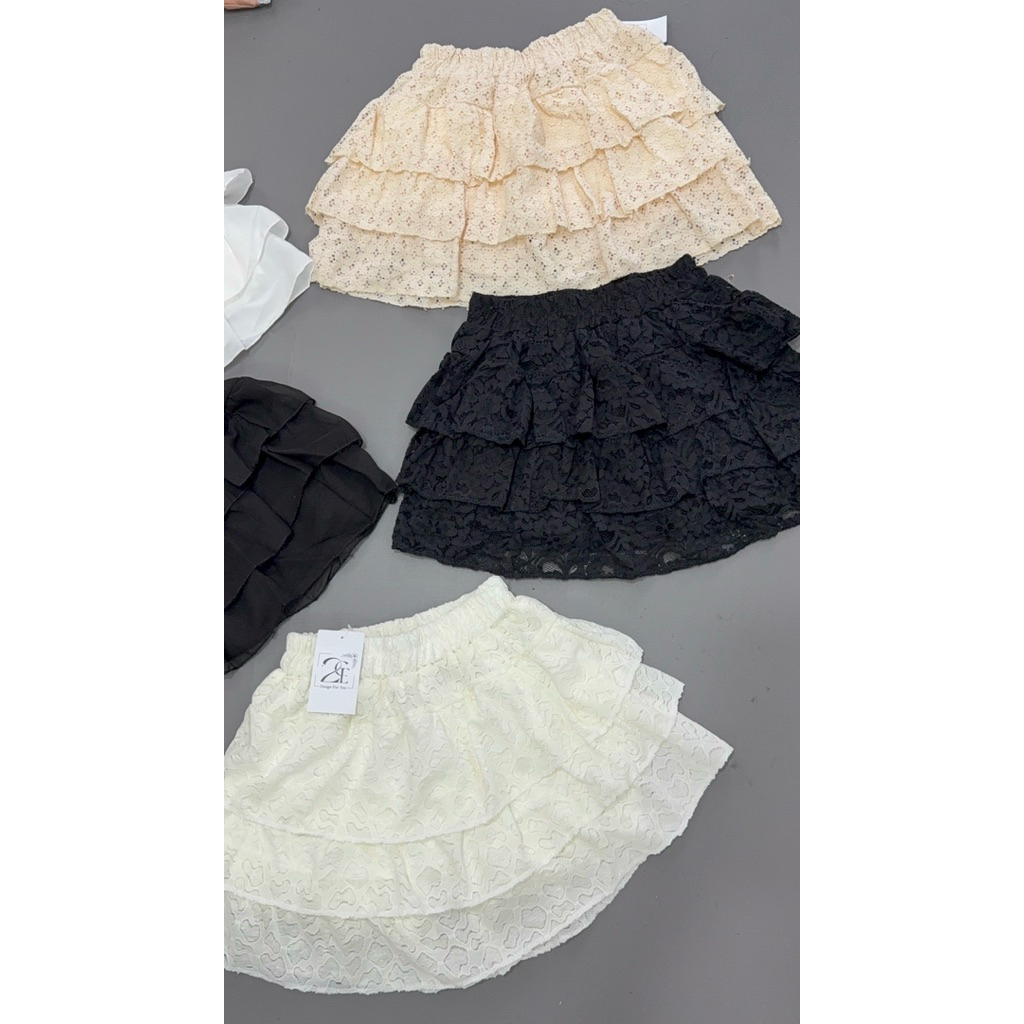 Chân Váy Ren 3 Tầng Có Lót Quần Lưng Thun Chân váy Lẻ ren tầng xếp ly dáng ngắn cạp chun siêu xinh freesize dưới 52kg | BigBuy360 - bigbuy360.vn