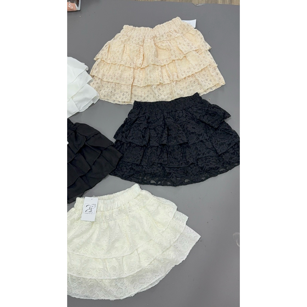 Chân Váy Ren 3 Tầng Có Lót Quần Lưng Thun Chân váy Lẻ ren tầng xếp ly dáng ngắn cạp chun siêu xinh freesize dưới 52kg | BigBuy360 - bigbuy360.vn