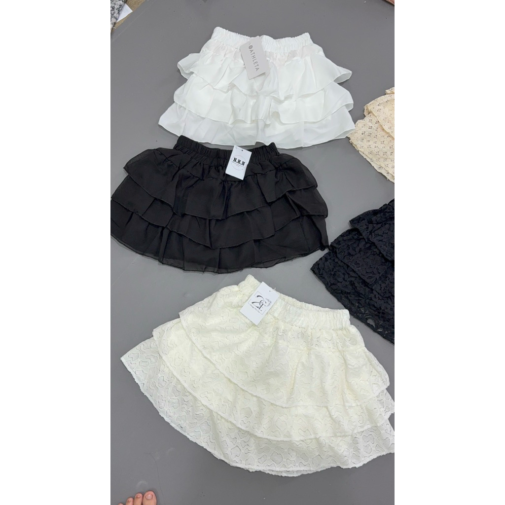 Chân Váy Ren 3 Tầng Có Lót Quần Lưng Thun Chân váy Lẻ ren tầng xếp ly dáng ngắn cạp chun siêu xinh freesize dưới 52kg | BigBuy360 - bigbuy360.vn