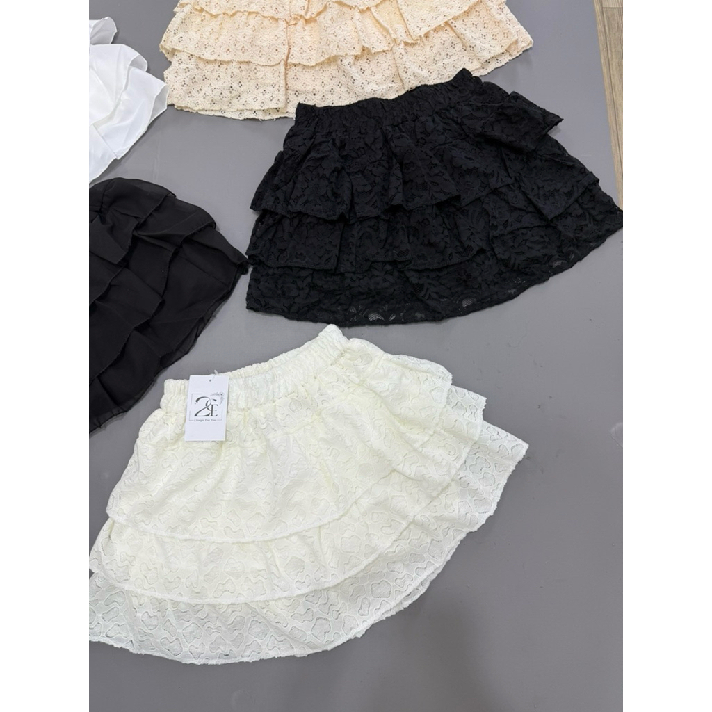 Chân Váy Ren 3 Tầng Có Lót Quần Lưng Thun Chân váy Lẻ ren tầng xếp ly dáng ngắn cạp chun siêu xinh freesize dưới 52kg | BigBuy360 - bigbuy360.vn