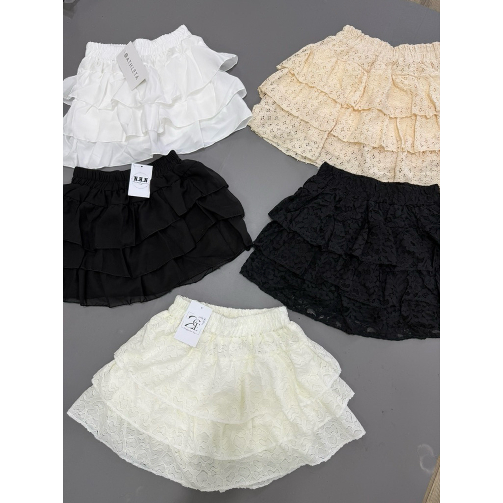 Chân Váy Ren 3 Tầng Có Lót Quần Lưng Thun Chân váy Lẻ ren tầng xếp ly dáng ngắn cạp chun siêu xinh freesize dưới 52kg | BigBuy360 - bigbuy360.vn