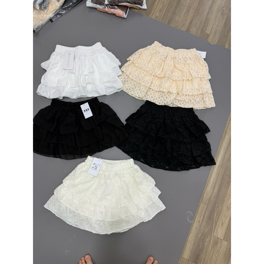 Chân Váy Ren 3 Tầng Có Lót Quần Lưng Thun Chân váy Lẻ ren tầng xếp ly dáng ngắn cạp chun siêu xinh freesize dưới 52kg | BigBuy360 - bigbuy360.vn