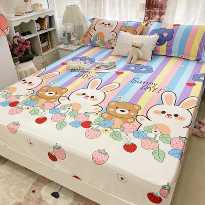 Bộ ga gối 3 món cotton poly bọc chun dành cho nệm 10cm-1 ga + 2 vỏ gối ND105