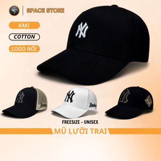 Mũ lưỡi trai chữ nhỏ NY đen logo trắng, hàng xuất dư Freesize dành cho cả nam và nữ, Full hộp