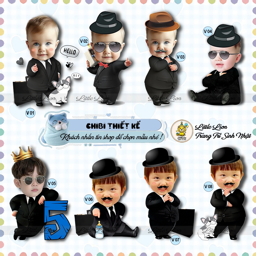 Chibi trang trí Sinh Nhật Cho Bé chủ đề Baby Boss Bé Trai Gái Little Lion
