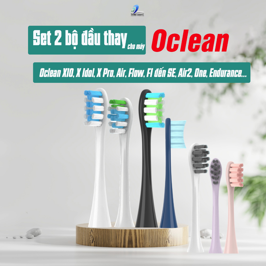 Cho máy Xiaomi Oclean X10,Idol,Pro,Air,Flow...All Model, Bộ 2 đầu bàn chải đánh răng điện Minh House