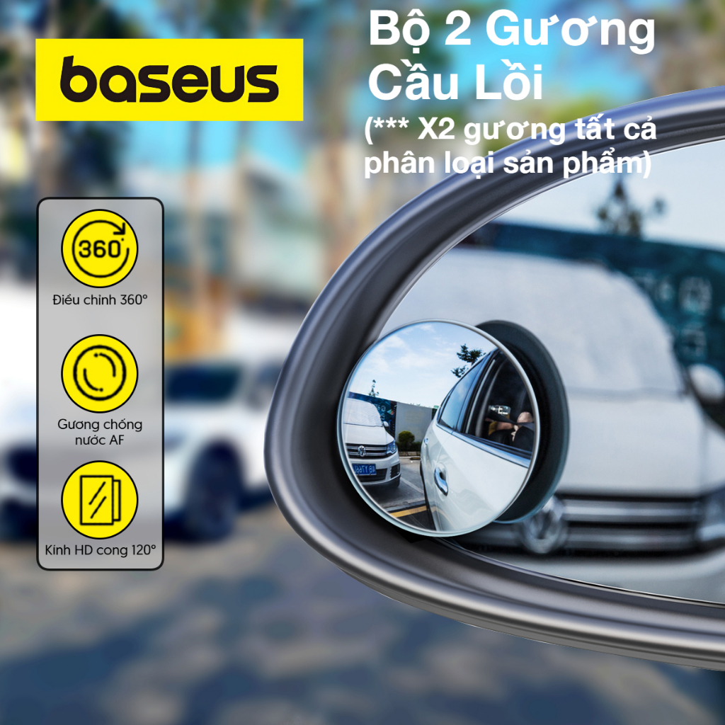 Gương cầu lồi Baseus(bộ 2 cái) - Mở rộng góc nhìn - Chống điểm mù - Phủ nano - Dễ dàng quan sát