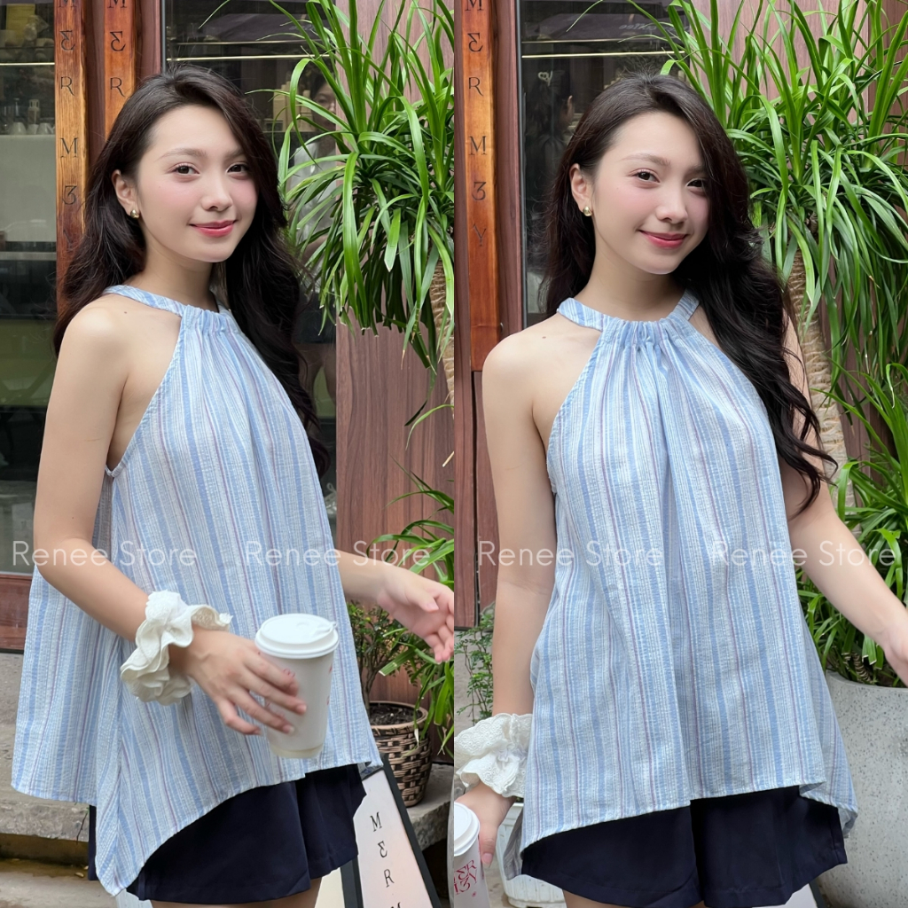 Set áo kẻ cổ yếm vạt bên kèm quần short cạp chun Renee Store - S686 | BigBuy360 - bigbuy360.vn