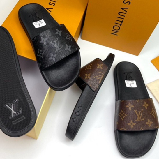 Dép nam quai ngang LV, Dép LV Hàng SPF hót trend - Đế cao cao cấp quai da mềm mại êm chân (Ảnh Thật)