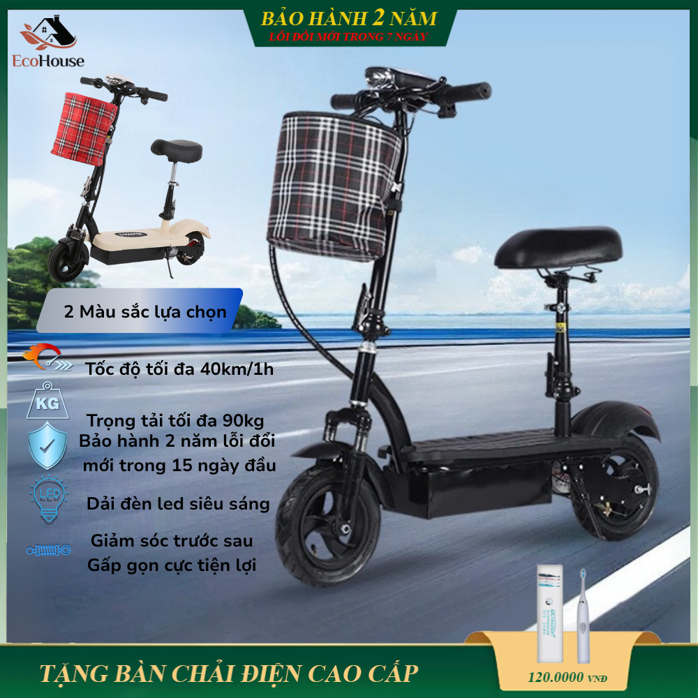 Xe điện mini E- SCOOTER phiên bản cao cấp gấp gọn, động cơ 120W, pin 4.5AH / 24V, tải trọng 80kg, tặng kèm giỏ đồ