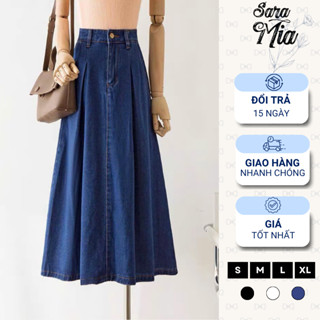 Chân váy jeans dài xoè SARAMIA váy jeans cạp cao tôn dáng cho nữ công sở, văn phòng V21