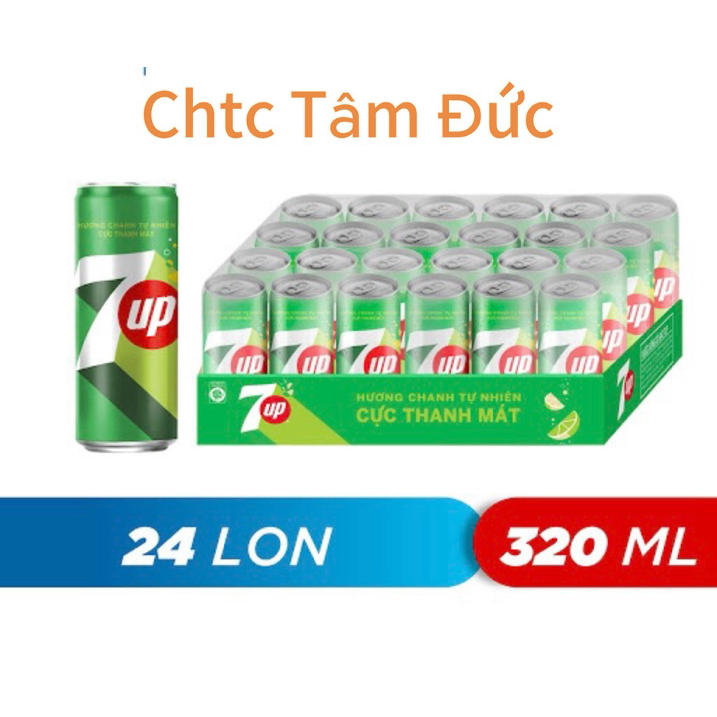 Thùng 24 lon nước ngọt có gas 7UP 320ml