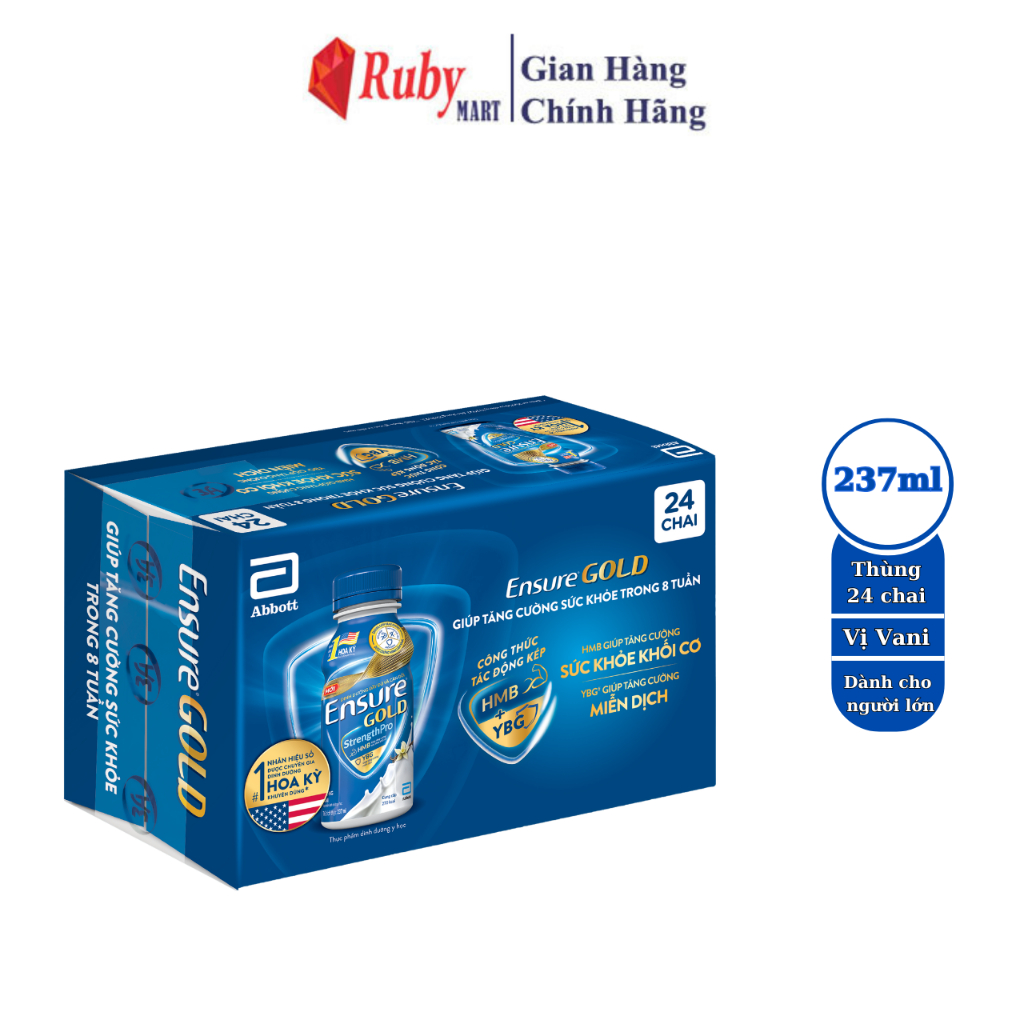 Thùng 24 chai Ensure Vigor/GOLD 237ml chai phiên bản mới