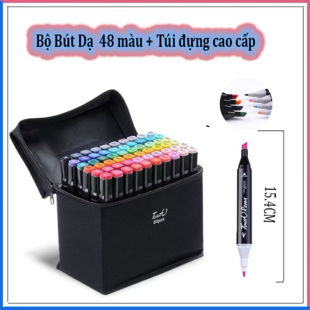 Bộ 48 Bút Màu Marker Chuyên Nghiệp Kèm Túi Vải Và Đế Cắm Bút - Bộ Bút Màu Dạ Quang Marker