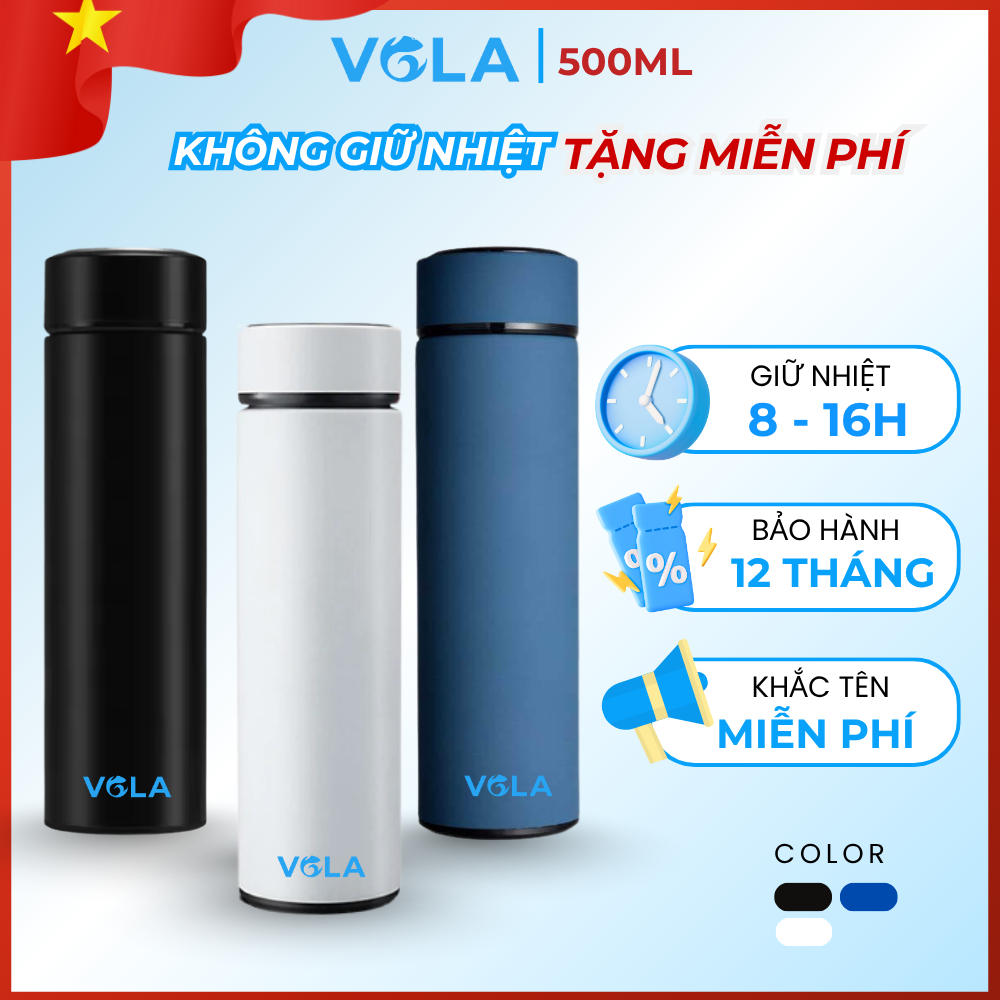 Bình Giữ Nhiệt VOLA 500ml Inox 304, Bình giữ nhiệt khắc tên theo yêu cầu.