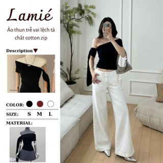 [LAMIÉ & CO] Áo Trễ Vai Bản Cao Cấp Lệch Tà 1 Bên Cá Tính Chất Thun Cotton 4 Chiều, Áo Trễ Vai Ngắn Tay
