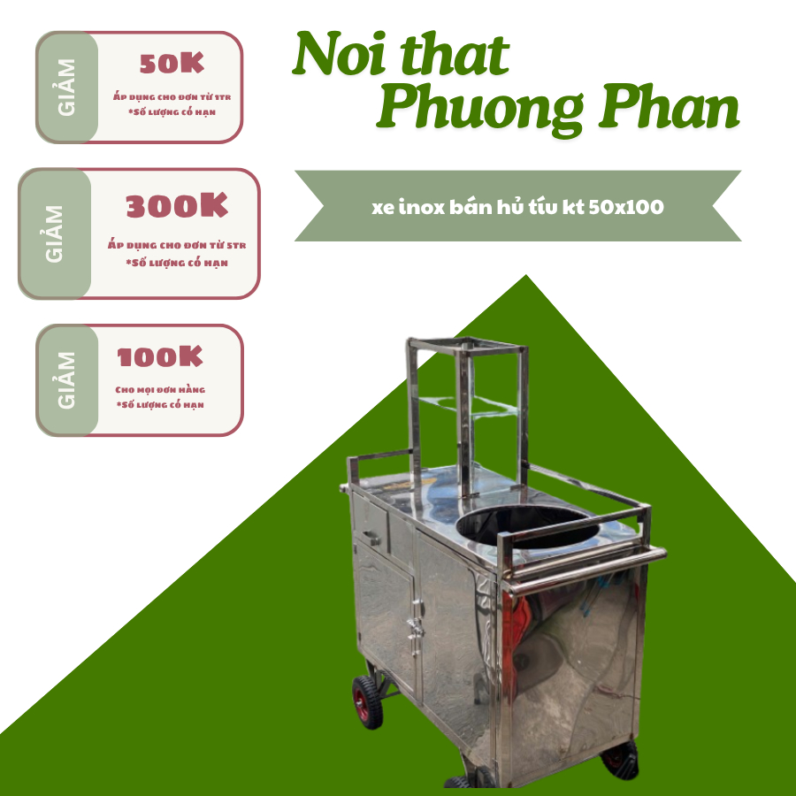 xe bán hủ tíu inox có lỗ khoét nồi lỗ 40cm