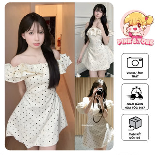 [Có BIGSIZE -Sẵn Mút + Kèm Quần] ĐẦM TRỄ VAI CHẤM BI TRỄ VAI PHỐI BÈO TẦNG DÁNG XOÈ TIỂU THƠ by PINKS.tore