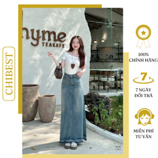  Chân váy jean dài nối line hottrend phong cách dễ thương CHIBEST  EVC81 