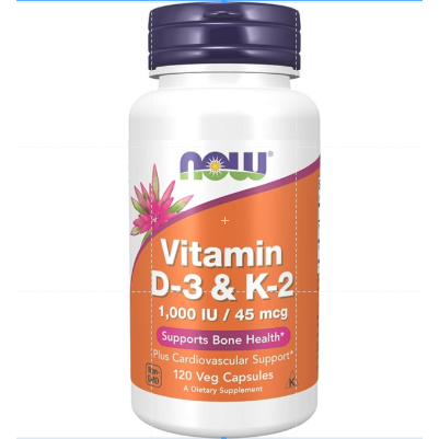 Now Vitamin D3 K2 hỗ trợ xương khớp, tăng miễn dịch D3 1000IU & K2 45mcg 120 viên