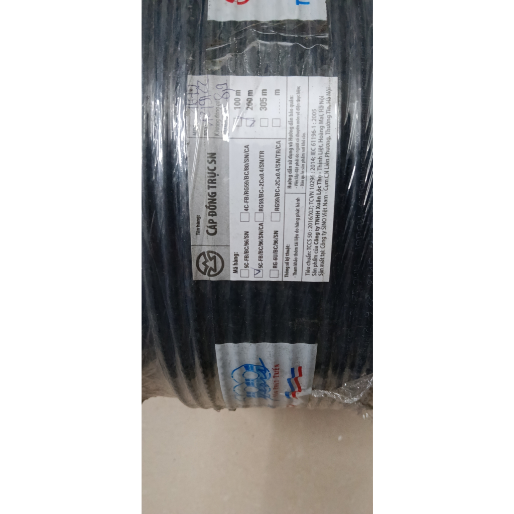 Cáp đồng trục Sino 5C-FB/BC/96/SN/CA 200m/1 cuộn, và RG-6u/BC/96/SN/ 1 cuộn 200m giá bán /3 cuộn