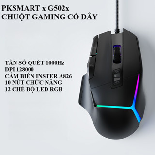  Chuột Gaming Có Dây - PKSMART x G502x - 10 Nút Bấm - LED RGB - Tần Số Quét 1000Hz - Cảm Biến inster A826 Không Độ Trễ 