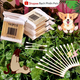 Tăm bông ngoáy tai, vệ sinh tai chó mèo (100que) - BachPhienPets