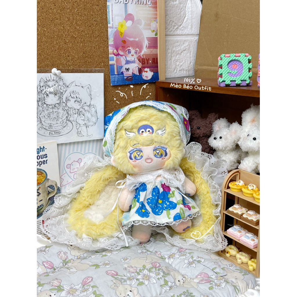 Mèo béo outfit. váy cho doll. outfit doll 20cm. quần áo doll.