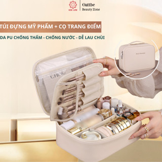  Túi da đựng mỹ phẩm cùng cọ trang điểm thiết kế sang trọng kết hợp vải chống ẩm chống nước bền lâu 