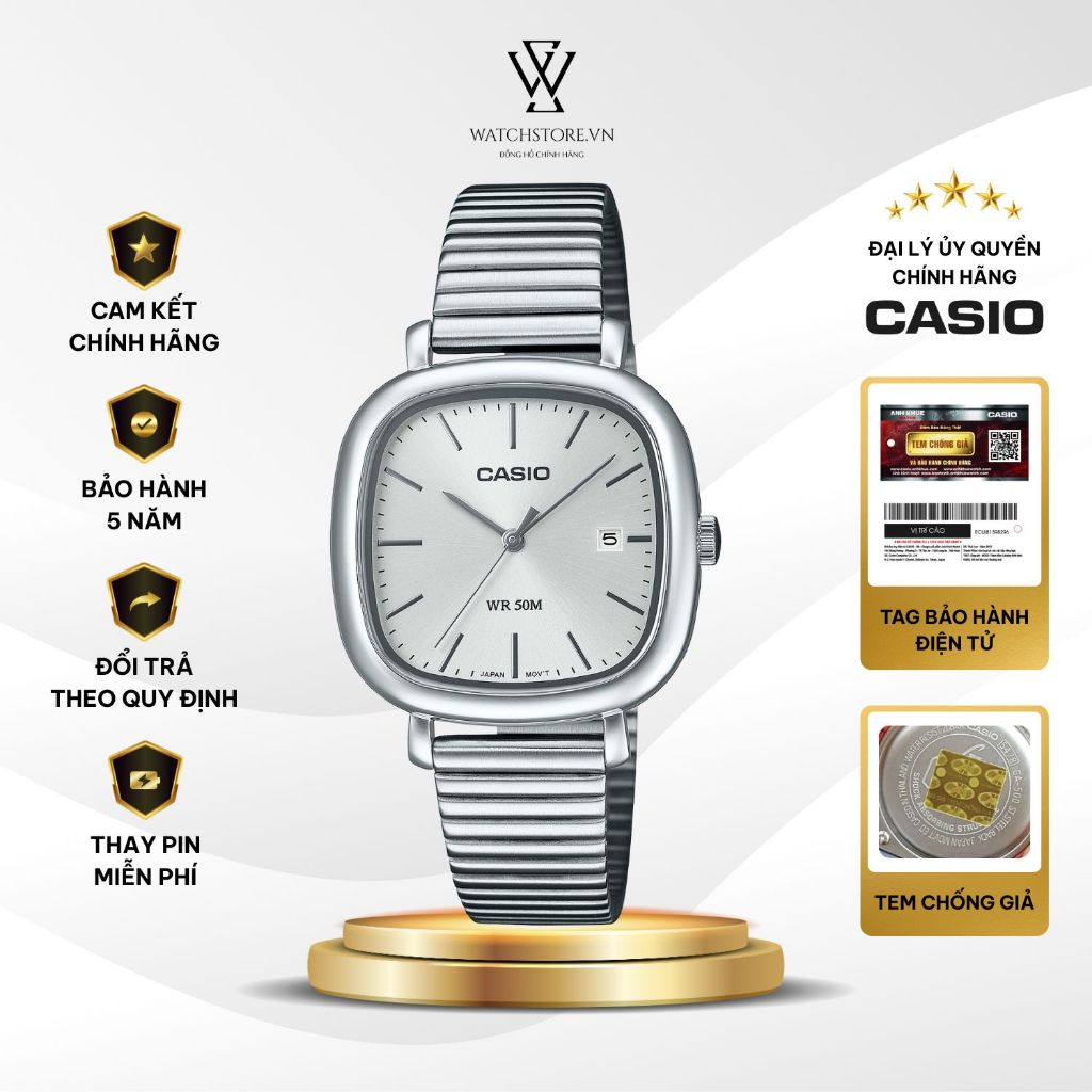 Đồng hồ Casio Nữ LTP-B166D-7AVDF Size 30mm Kính Khoáng Dây Kim Loại Chống Nước Chính Hãng