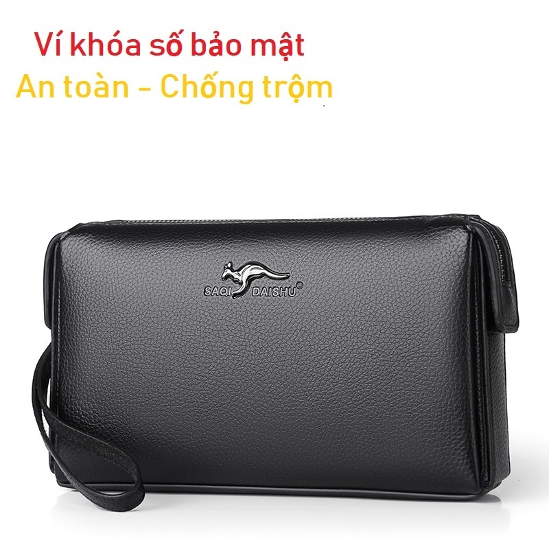 Ví cầm tay, bóp cầm tay, ví đựng thẻ card KHÓA SỐ nam nữ da bò THẬT cao cấp TIANHHONGDAISHU
