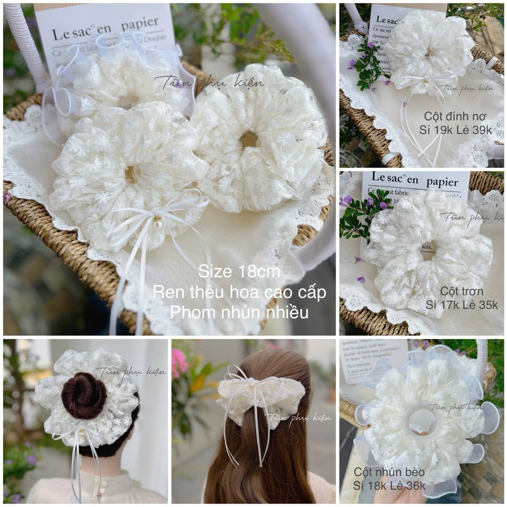 Dây buộc tóc vải Scrunchies-  Cột scrunchies Cao cấp size to phồng 18cm - Hàng thiết kế của Tũn