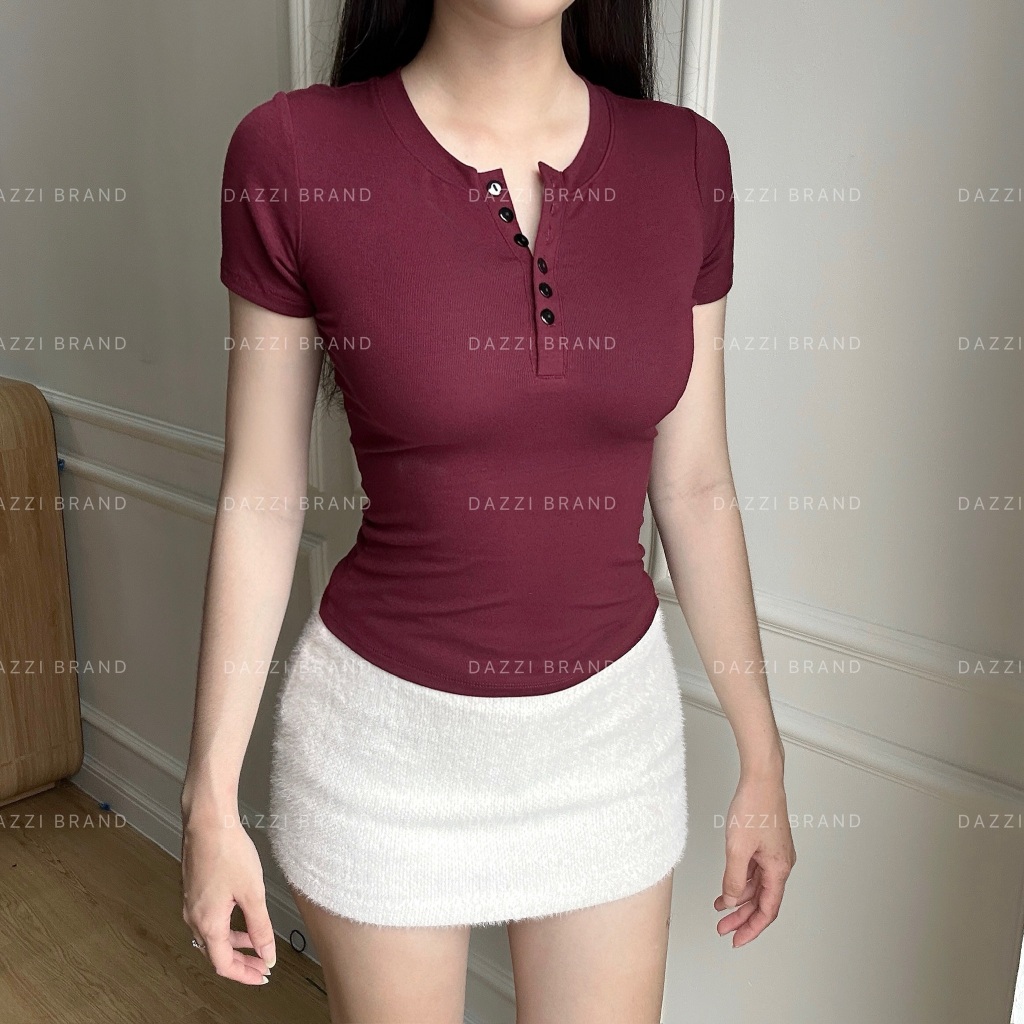 Áo thun phối nút dọc form ôm vải cotton mịn, áo thun cộc tay phối cúc Dazzi A032 | BigBuy360 - bigbuy360.vn