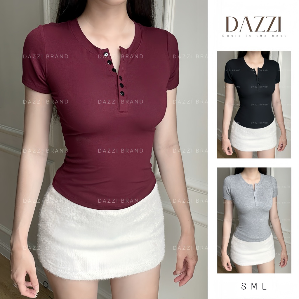 Áo thun phối nút dọc form ôm vải cotton mịn, áo thun cộc tay phối cúc Dazzi A032 | BigBuy360 - bigbuy360.vn